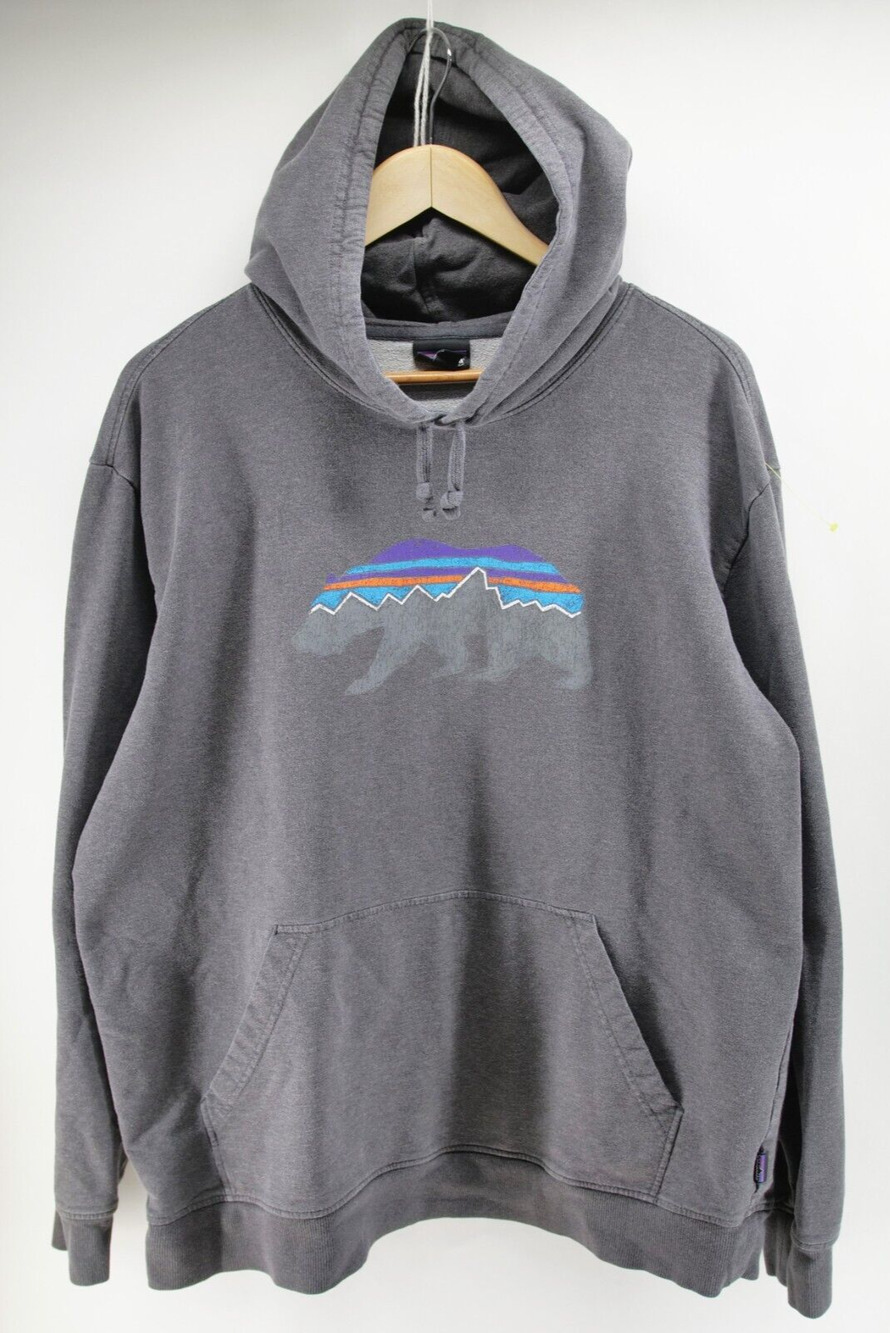 Patagonia Blue Fitz Roy Bear Organic Cotton‎ Uprisal Hoodie L Sweatshirt